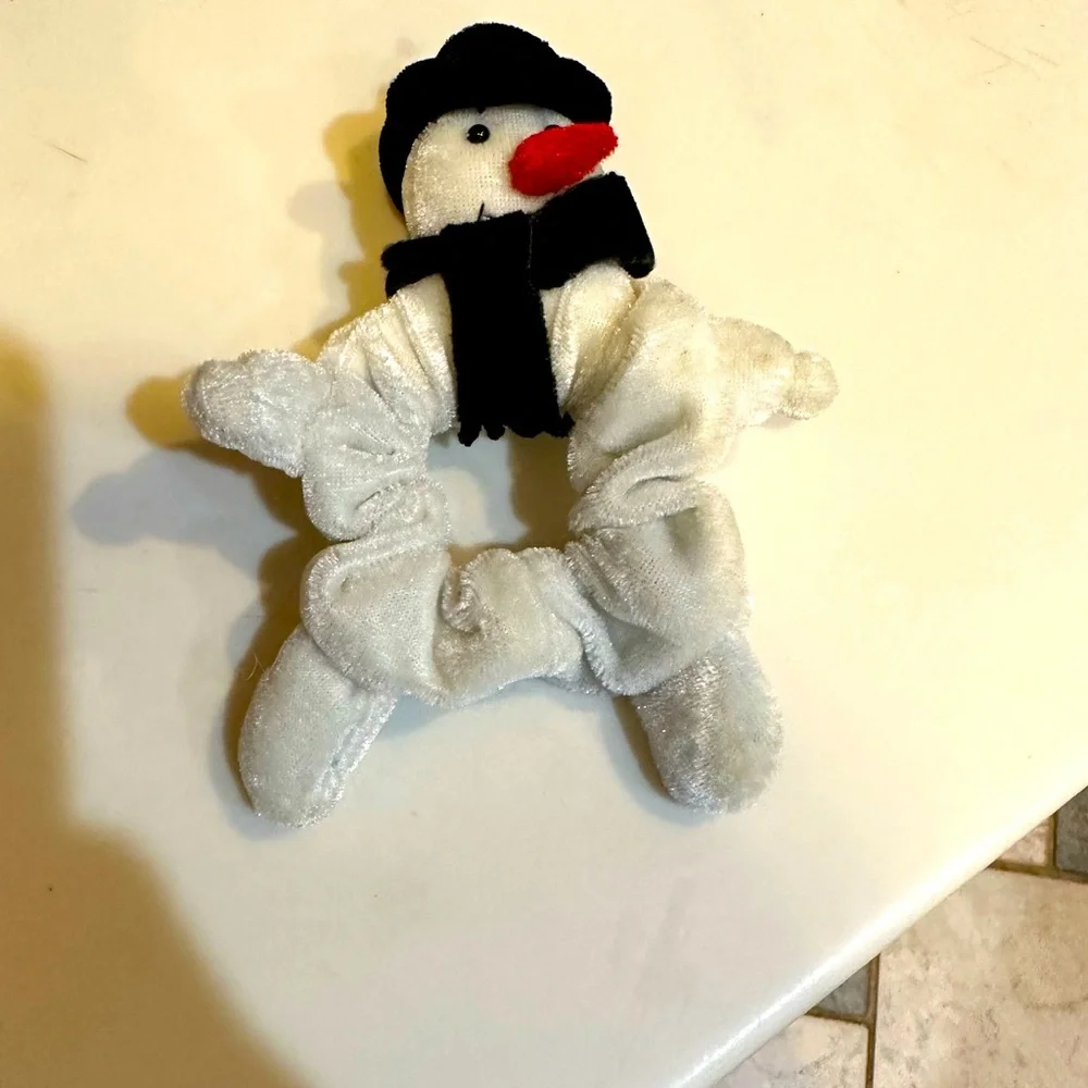VTG SNOWMAN PLUSH SCRUNCHIE SFT BRACELET WRISTLET HAIR DOOR KNOB DECOR CHRISTMAS